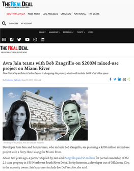 Avra Jain Teams with Bob Zangrillo on $200M Mixed-Use Project on Miami