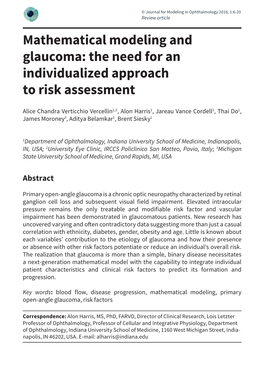 Mathematical Modeling and Glaucoma: the Need for an Individualized Approach to Risk Assessment
