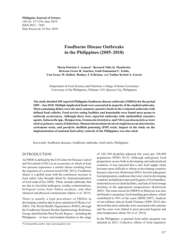 Foodborne Disease Outbreaks in the Philippines (2005–2018)