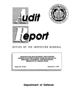 Defense Base Realignment and Closure Budget Data for Closing Mare Island Naval Shipyard, California, and Realigning Projects to Various Sites (Report No