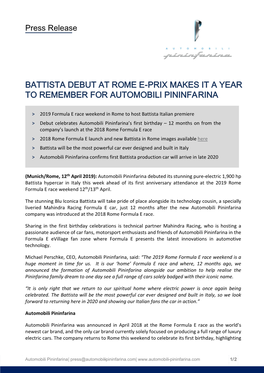 Battista Debut at Ro Me E -Prix Makes It a Year to Remember Fo R Automobili Pininfarina