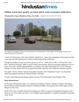 Indian Towns Fare Poorly on Basic Infra, Socioeconomic Indicators