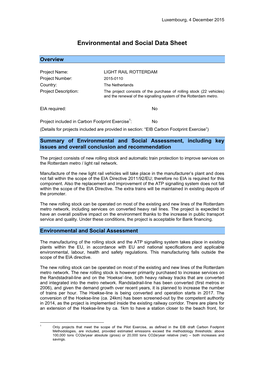 Environmental and Social Data Sheet