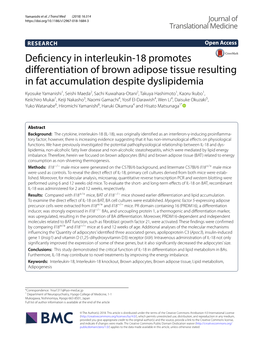 Deficiency in Interleukin-18 Promotes Differentiation of Brown Adipose