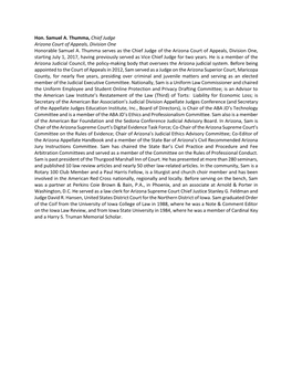 Hon. Samuel A. Thumma, Chief Judge Arizona Court of Appeals, Division One Honorable Samuel A