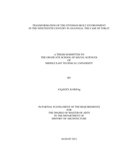 Transformation of the Ottoman Built Environment in the Nineteenth Century in Anatolia: the Case of Tokat