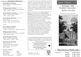 Festliche Serenaden Schloss Favorite « Mannheimer Hofmusik »