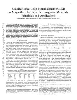 Unidirectional Loop Metamaterials (ULM) As Magnetless Artificial