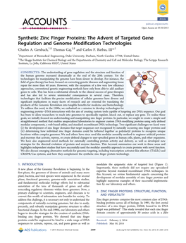 Synthetic Zinc Finger Proteins: the Advent of Targeted Gene Regulation and Genome Modiﬁcation Technologies Charles A