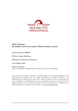 Ka Awatea: an Iwi Case Study of Māori Students’ Success