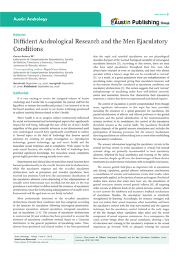 Diffident Andrological Research and the Men Ejaculatory Conditions