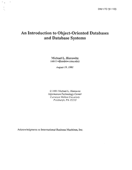 An Introduction to Object-Oriented Databases and Database Systems