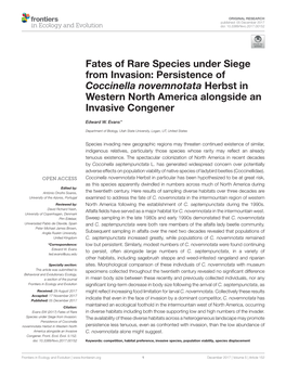 Persistence of Coccinella Novemnotata Herbst in Western North America Alongside an Invasive Congener