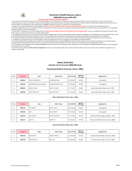 MBBS/BDS Session 2020-2021 IMPORTANT INSTRUCTIONS for SELECTED CANDIDATES 1