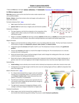 Chapter 5: Igneous Rocks NOTES (Can Be Accessed on Notes Section of Website) * There Are Three Basic Rock Types: Igneous, Sedimentary, and Metamorphic