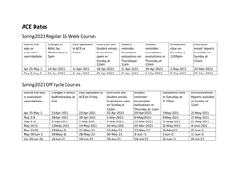 ACE Dates Spring 2021 Regular 16 Week Courses