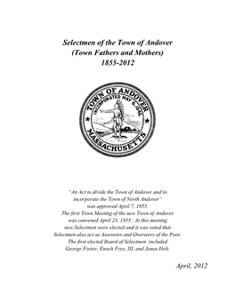 Selectmen of the Town of Andover (Town Fathers and Mothers) 1855-2012