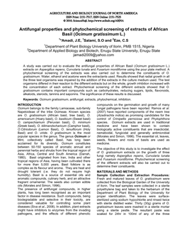 Antifungal Properties and Phytochemical Screening of Extracts of African Basil (Ocimum Gratissimum