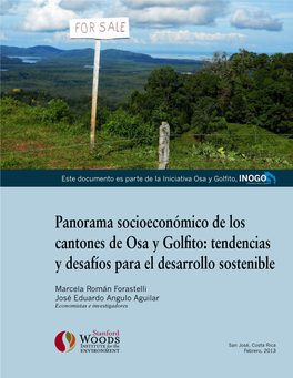 Panorama Socioeconómico De Los Cantones De Osa Y Golfito: Tendencias Y Desafíos Para El Desarrollo Sostenible