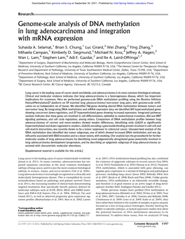 Genome-Scale Analysis of DNA Methylation in Lung Adenocarcinoma and Integration with Mrna Expression