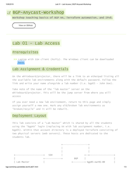 BGP-Anycast-Workshop Workshop Teaching Basics of BGP HA, Terraform Automation, and Ipv6