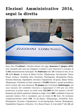 Elezioni Amministrative 2016, Segui La Diretta