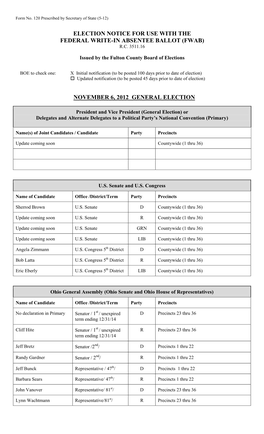 Election Notice for Use with the Federal Write-In Absentee Ballot (Fwab) R.C