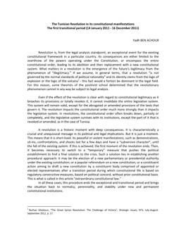 The Tunisian Revolution in Its Constitutional Manifestations the First Transitional Period (14 January 2011 - 16 December 2011)