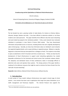 1. Introduction a Small Number of ‘Mass Market’ Software Infrastructures Now Support a Broad Range of Critical Systems