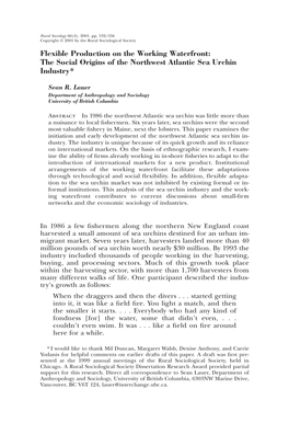 Flexible Production on the Working Waterfront: the Social Origins of the Northwest Atlantic Sea Urchin Industry*