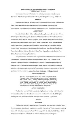 Proceedings of New Jersey Turnpike Authority Tuesday, July 27, 2010