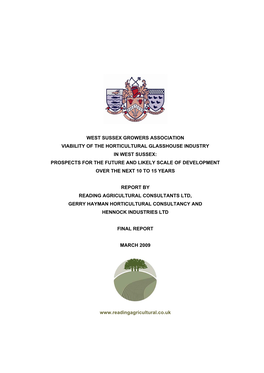 Viability of the Horticultural Glasshouse Industry in West Sussex: Prospects for the Future and Likely Scale of Development Over the Next 10 to 15 Years