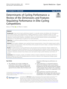 Determinants of Cycling Performance: a Review of the Dimensions and Features Regulating Performance in Elite Cycling Competitions Kathryn E