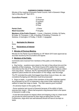 1 EARSWICK PARISH COUNCIL Minutes of the Meeting of Earswick