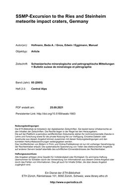 SSMP-Excursion to the Ries and Steinheim Meteorite Impact Craters, Germany