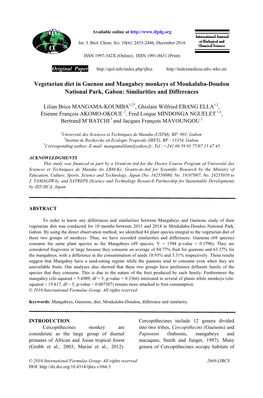 Vegetarian Diet in Guenon and Mangabey Monkeys of Moukalaba-Doudou National Park, Gabon: Similarities and Differences