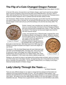 The Flip of a Coin Changed Oregon Forever from an Article by Bellevue Rare Coins, March 10, 2014