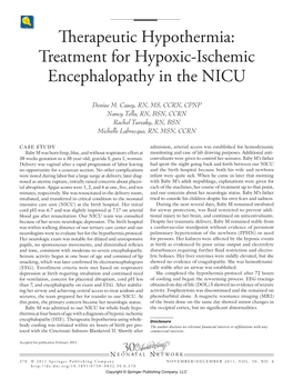 Therapeutic Hypothermia: Treatment for Hypoxic-Ischemic Encephalopathy in the NICU