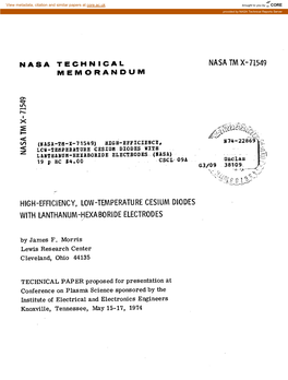 Nasa Tm X-71549 High-Efficiency, Low
