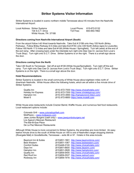 Striker Systems Directions