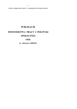 Publikacje Ministerstwa Pracy I Polityki Społecznej 1918