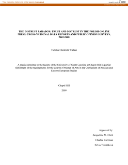 The Distrust Paradox: Trust and Distrust in the Polish Online Press, Cross-National Data Reports and Public Opinion Surveys, 2002-2008