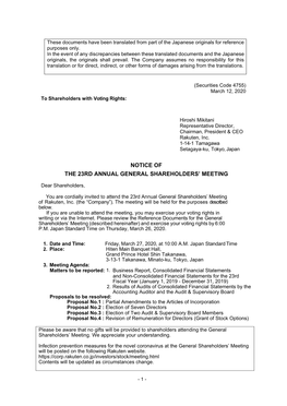 Notice of the 23Rd Annual General Shareholders’ Meeting