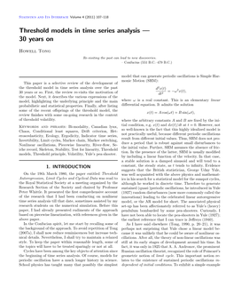 Threshold Models in Time Series Analysis „ 30 Years On