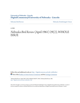 Nebraska Bird Review (April 1961) 29(2), WHOLE ISSUE