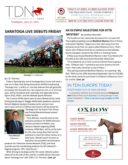 Saratoga Live Debuts Friday