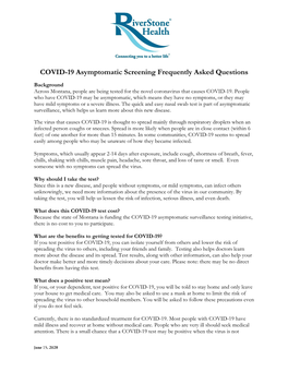 COVID-19 Asymptomatic Screening Frequently Asked Questions