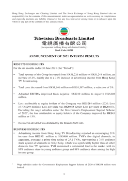 Announcement of 2021 Interim Results