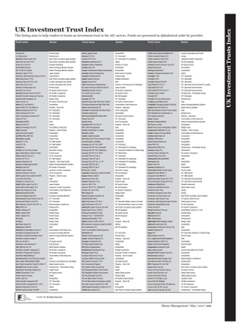 UK Investment Trust Index This Listing Aims to Help Readers to Locate an Investment Trust in the AIC Sectors