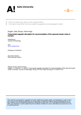 Transcranial Magnetic Stimulation for Neuromodulation of the Operculo-Insular Cortex in Humans